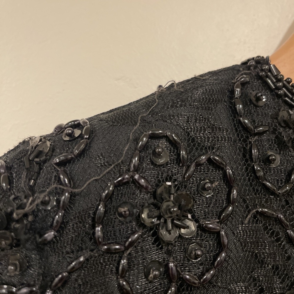 VTG B2 & US Beaded Silk Dress Sz M Black Sequin Cocktail‎ Glam Repair AS IS - Picture 7 of 12